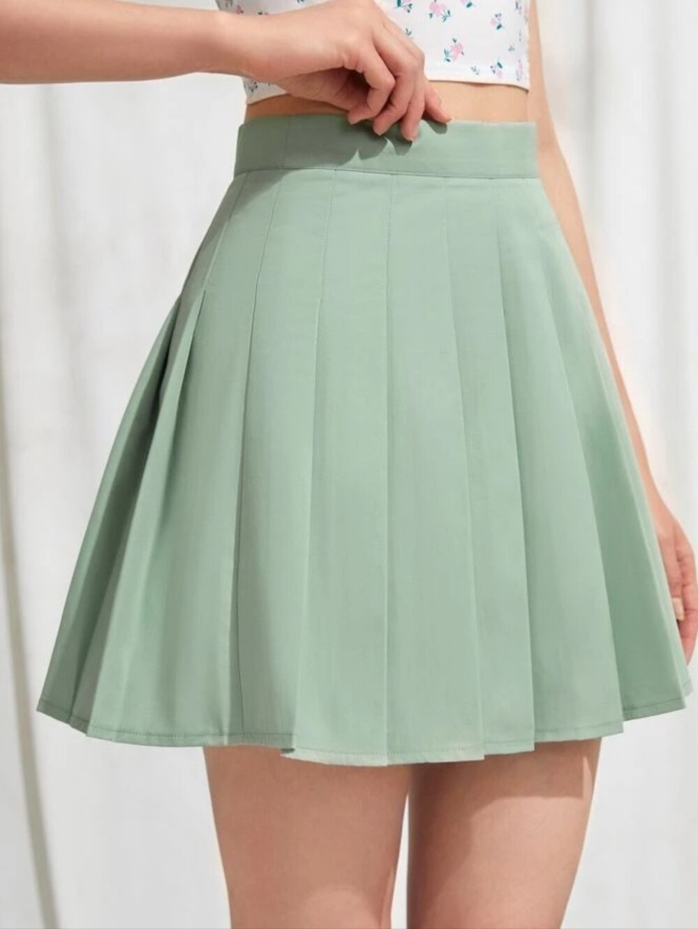 NWT Romwe Pleated Mini Skirt Mint Green High Waist Schoolgirl Coquette LG 8/10